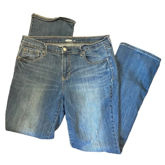 Old Navy Women Med Wash Curvy Mid Rise Bootcut Distressed‎ Denim Jeans Size 12 - Picture 1 of 13